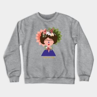 Summer cute colorful feminist Frida kahlo portrait flowers viva la vida Crewneck Sweatshirt